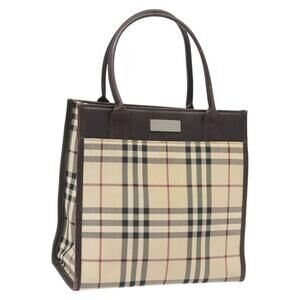 Burberry Nova Check Hand Bag Nylon Leather Beige Silver